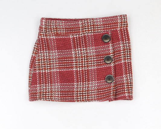 Matalan Girls Red Plaid Polyester A-Line Skirt Size 4 Years Regular Pull On