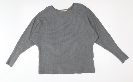 Sleek Chic Womens Grey Round Neck Acrylic Pullover Jumper Size M