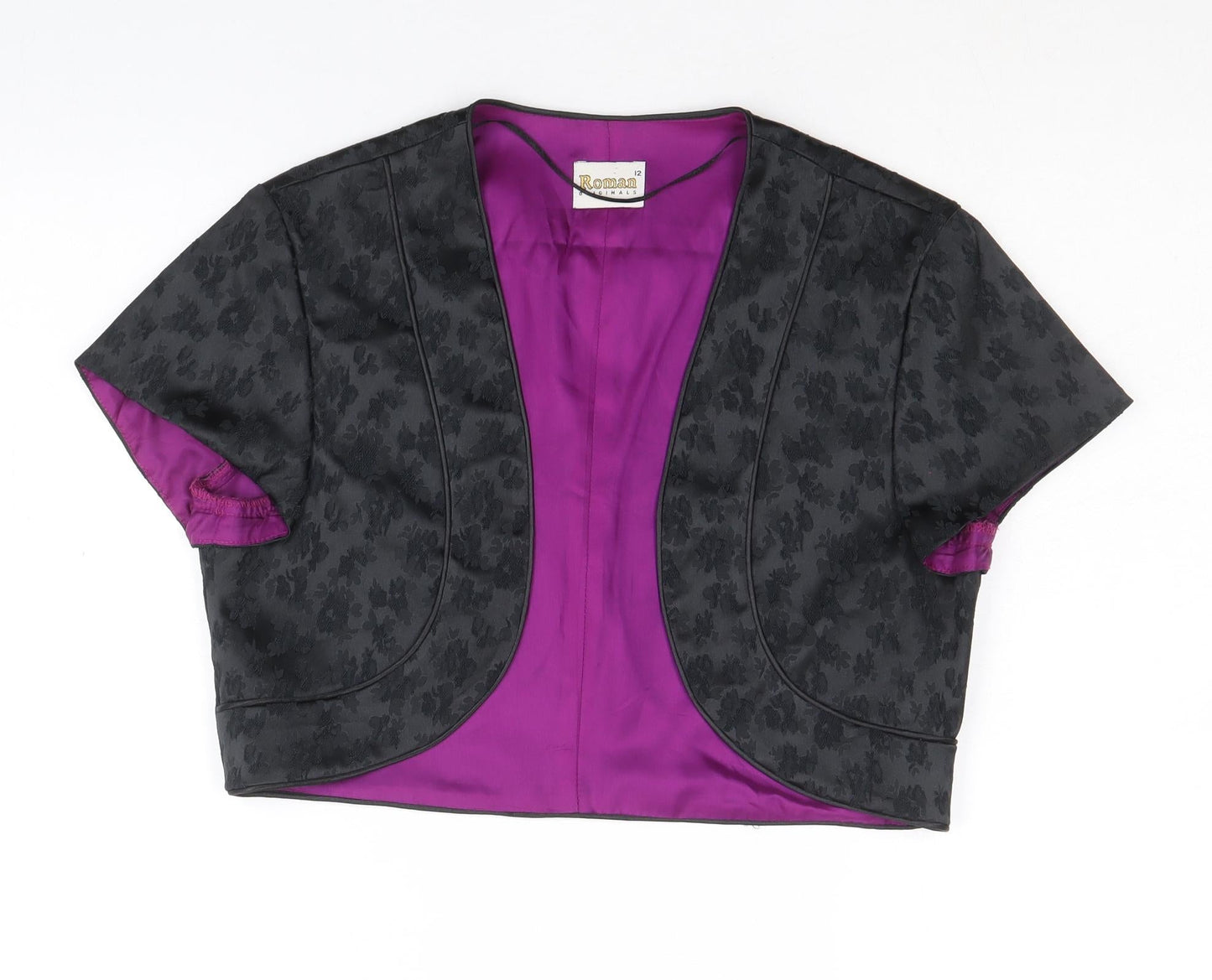 Roman Womens Black Geometric Jacket Blazer Size 12