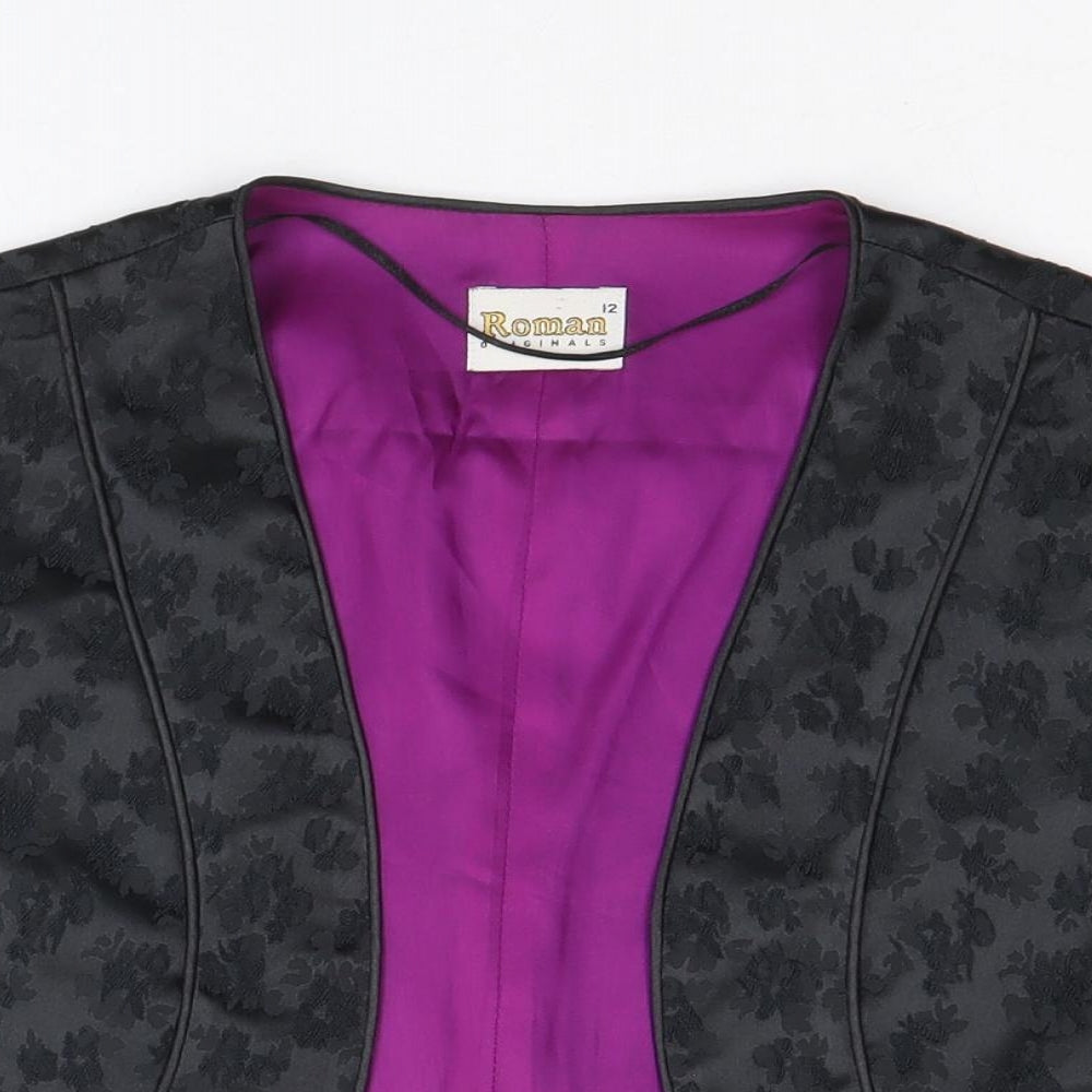 Roman Womens Black Geometric Jacket Blazer Size 12