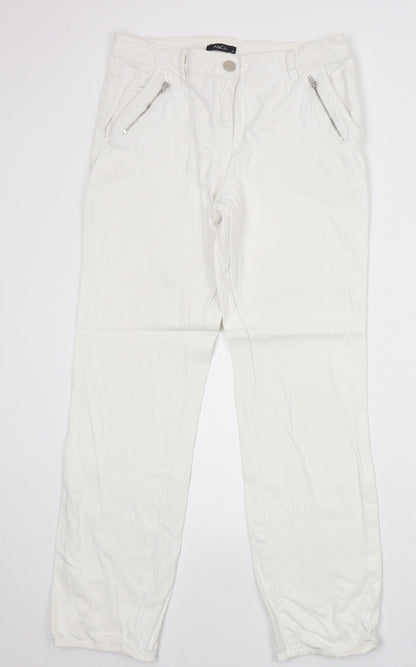 M&Co Womens White Cotton Straight Jeans Size 10 Regular Zip