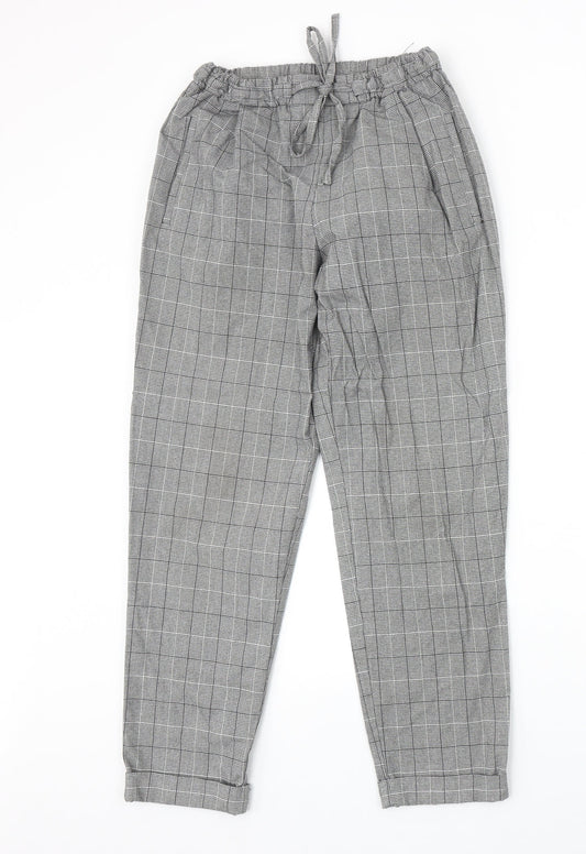 Light Before Dark Womens Grey Plaid Polyester Carrot Trousers Size XS Regular Drawstring