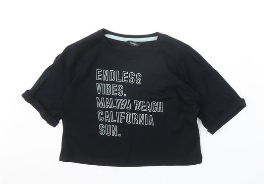 George Girls Black Cotton Basic T-Shirt Size 6-7 Years Round Neck Pullover - Malibu Beach Endless Vibes