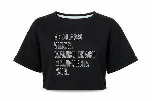 George Girls Black Cotton Basic T-Shirt Size 6-7 Years Round Neck Pullover - Malibu Beach Endless Vibes