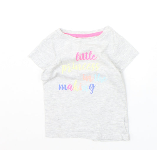 Pep&Co Girls Grey Cotton Pullover T-Shirt Size 9-12 Months Boat Neck Pullover - Little Princess