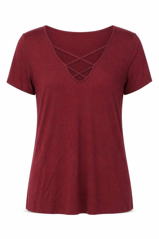 Topshop Womens Red Viscose Basic T-Shirt Size 8 V-Neck