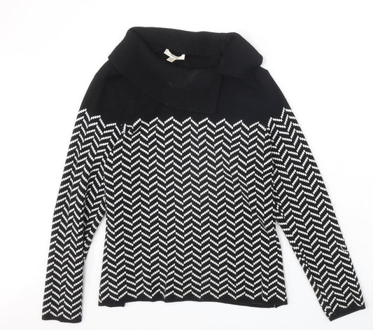 Precis Womens Black Roll Neck Geometric Viscose Pullover Jumper Size M