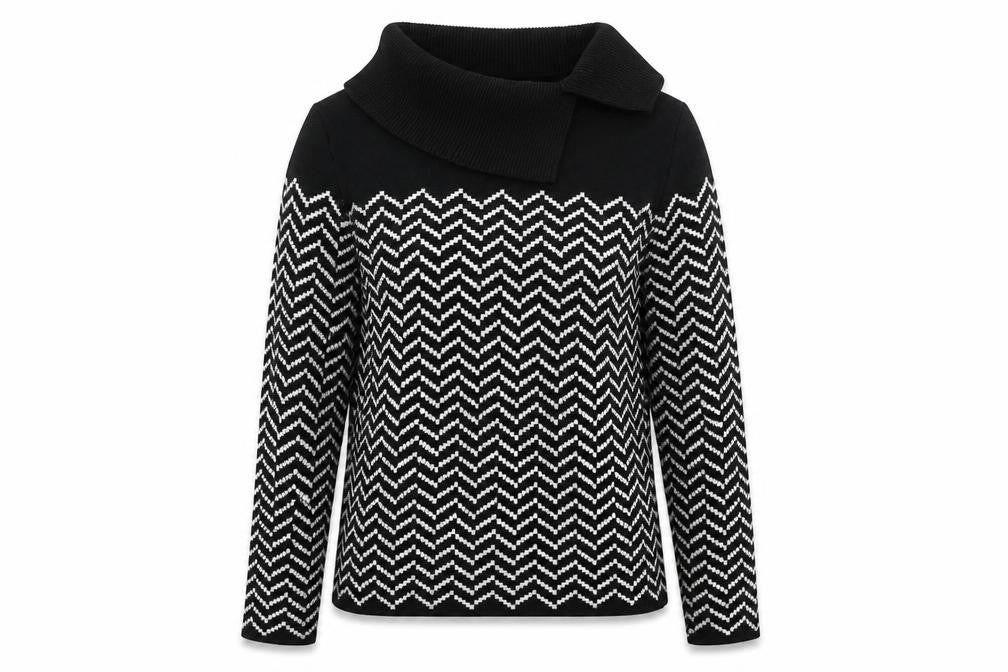 Precis Womens Black Roll Neck Geometric Viscose Pullover Jumper Size M