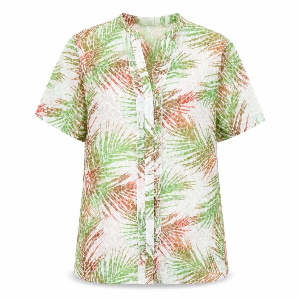 EWM Womens Multicoloured Geometric Polyester Basic Blouse Size 14 V-Neck - Leaf Print