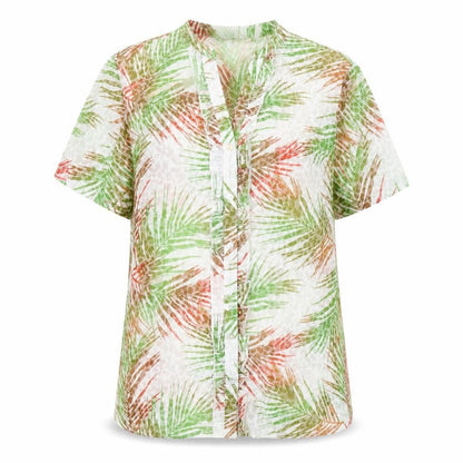 EWM Womens Multicoloured Geometric Polyester Basic Blouse Size 14 V-Neck - Leaf Print