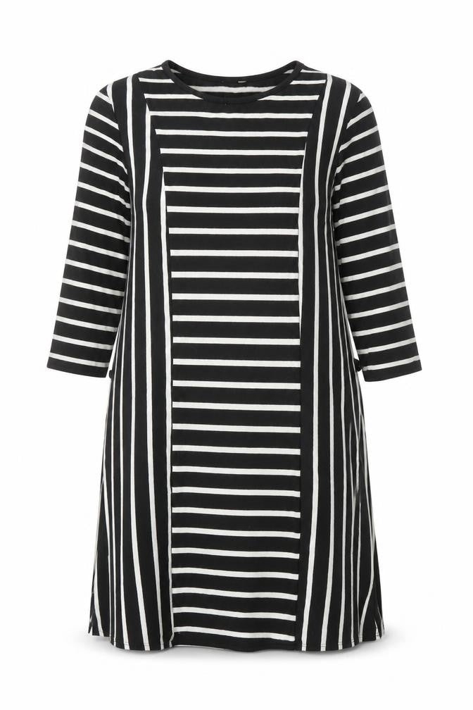 Papaya Womens Black Striped Polyester Shift Size 10 Scoop Neck Pullover