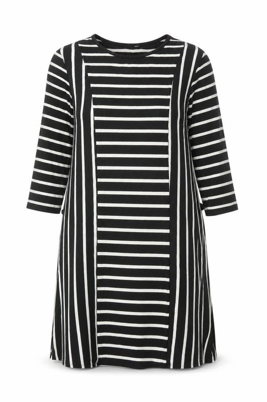 Papaya Womens Black Striped Polyester Shift Size 10 Scoop Neck Pullover
