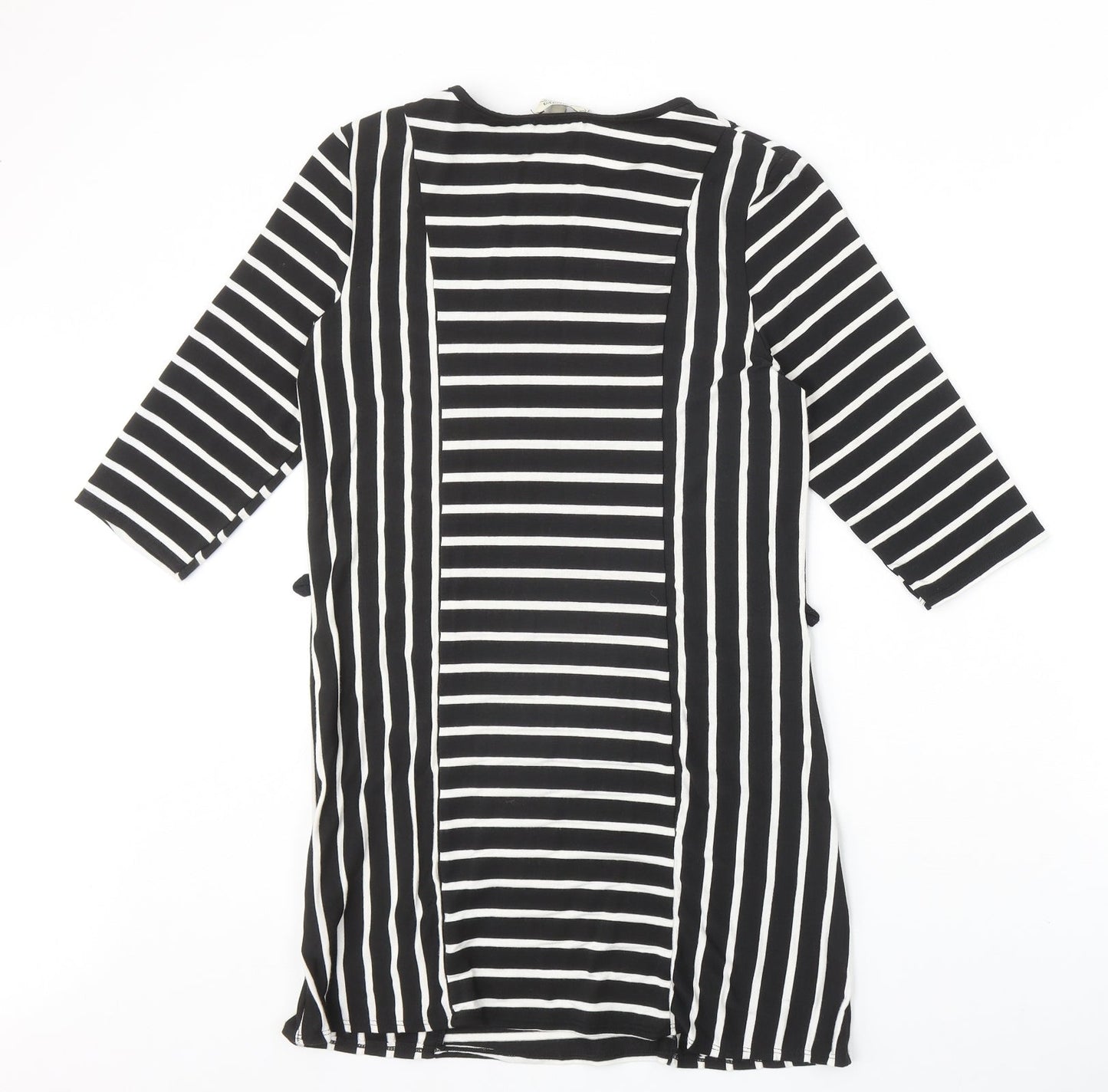 Papaya Womens Black Striped Polyester Shift Size 10 Scoop Neck Pullover