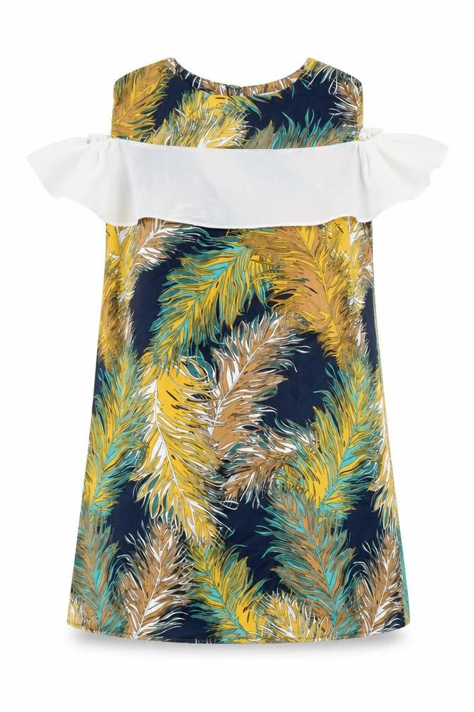 Buti Womens Multicoloured Geometric Polyester Shift Size L Scoop Neck Button - Feather Cold Shoulder