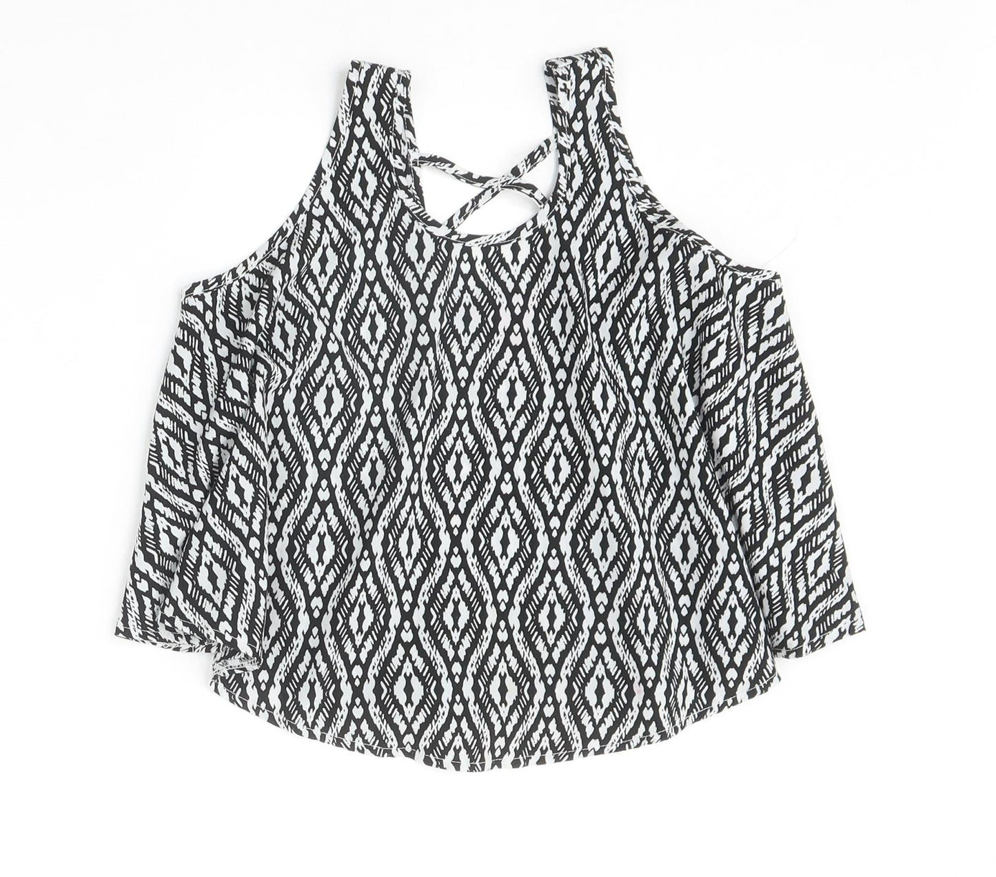 Young Dimension Girls Beige Geometric Polyester Basic Blouse Size 8-9 Years Scoop Neck Pullover - Cold Shoulder