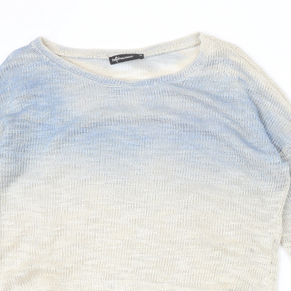 Internacionale Womens Beige Round Neck Acrylic Pullover Jumper Size M