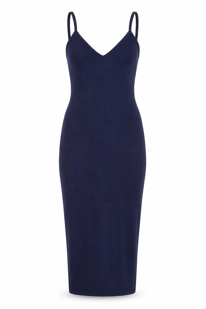 PRETTYLITTLETHING Womens Blue Polyester Bodycon Size 4 V-Neck Pullover - Ribbed