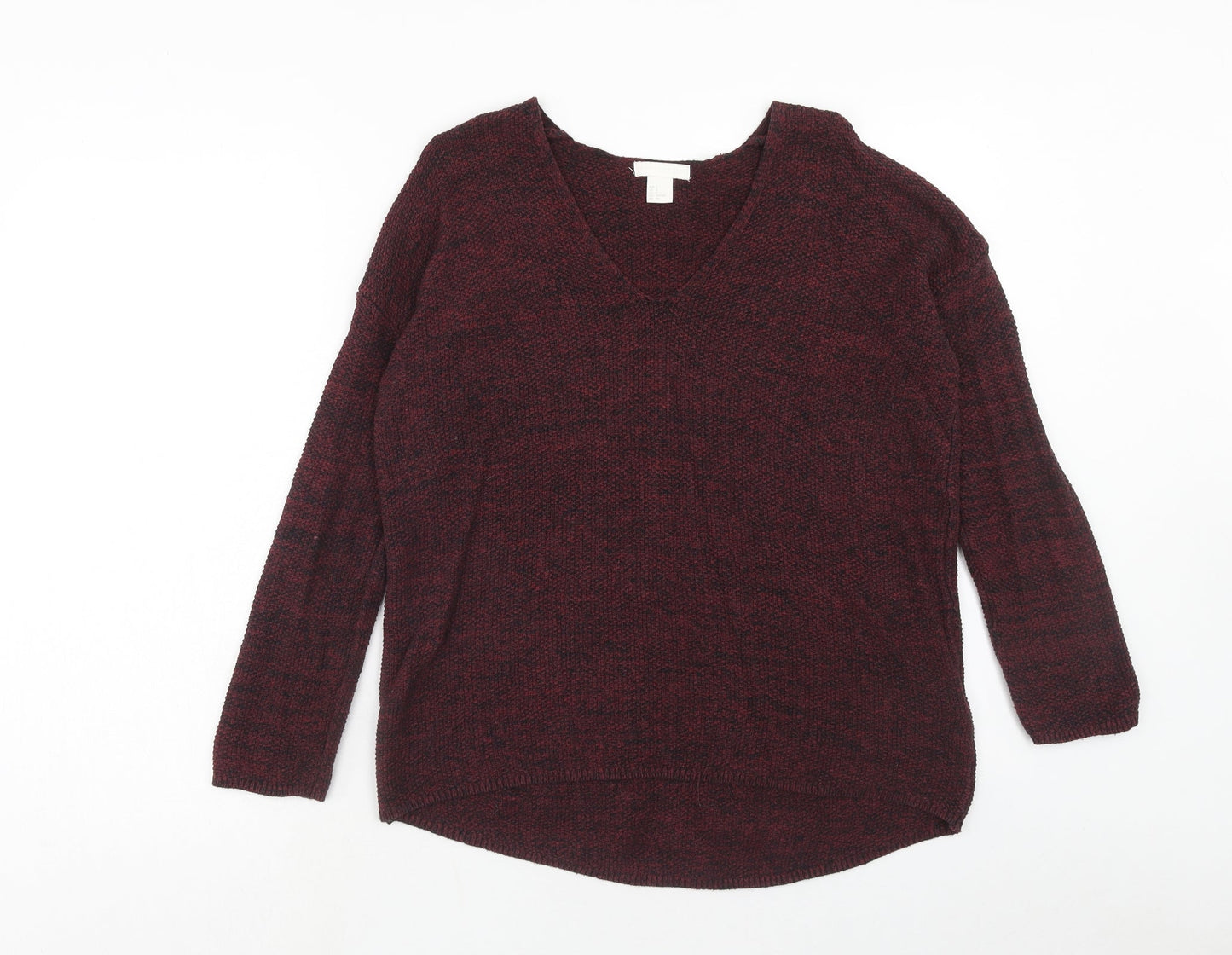 H&M Womens Red V-Neck Cotton Pullover Jumper Size S