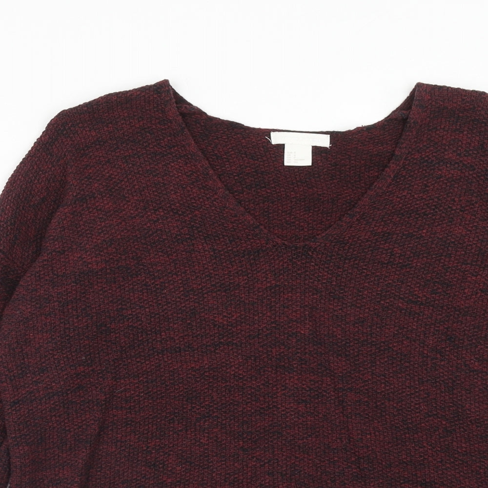 H&M Womens Red V-Neck Cotton Pullover Jumper Size S