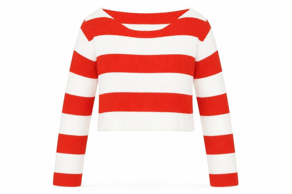 H&M Womens Red Scoop Neck Striped Acrylic Pullover Jumper Size S