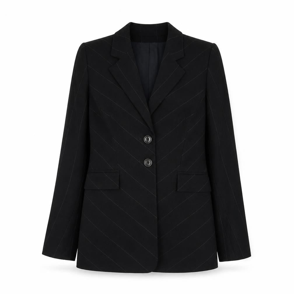 Press&Bastyan Womens Black Striped Wool Jacket Blazer Size 8
