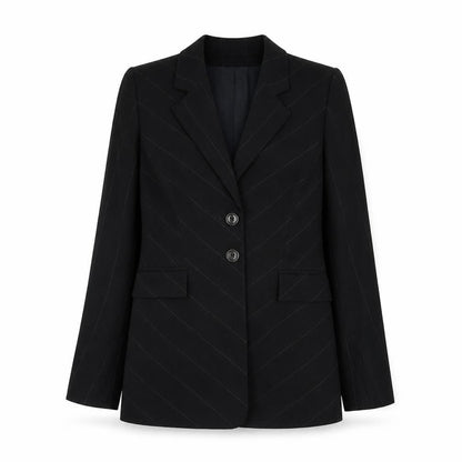 Press&Bastyan Womens Black Striped Wool Jacket Blazer Size 8