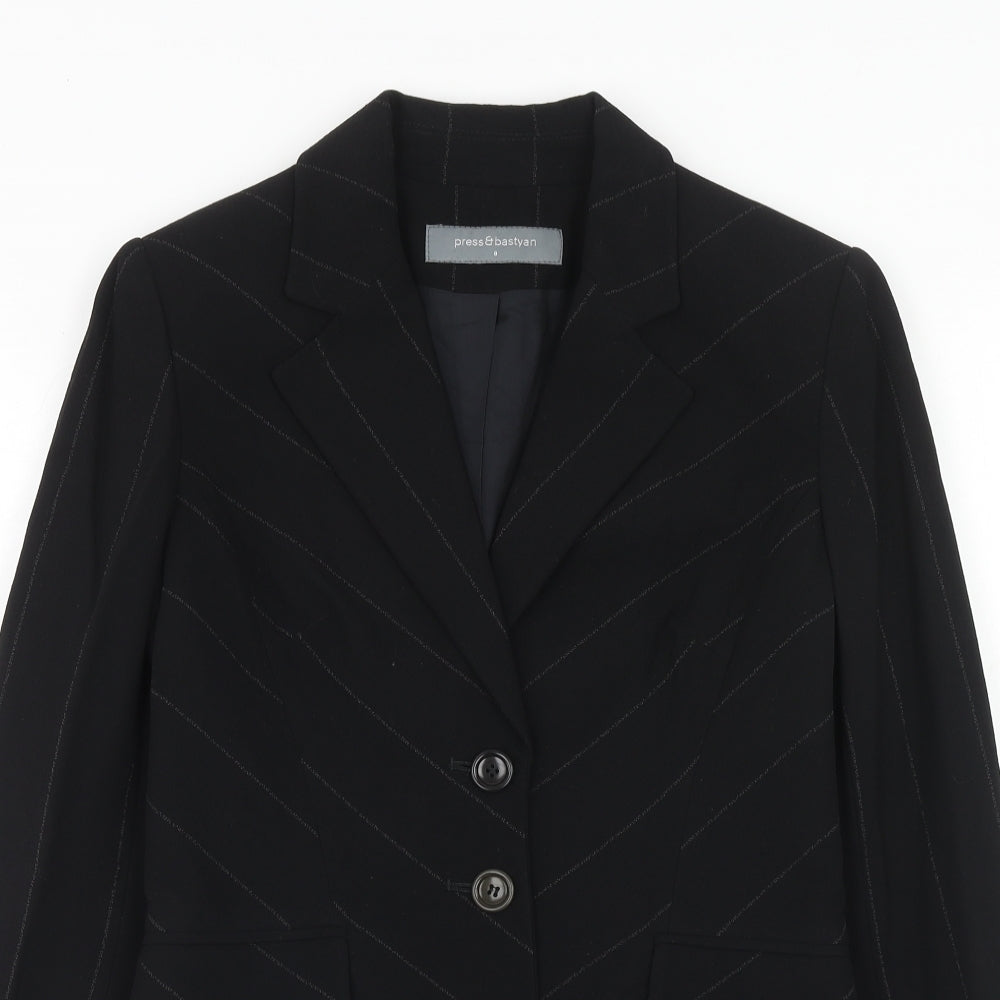 Press&Bastyan Womens Black Striped Wool Jacket Blazer Size 8