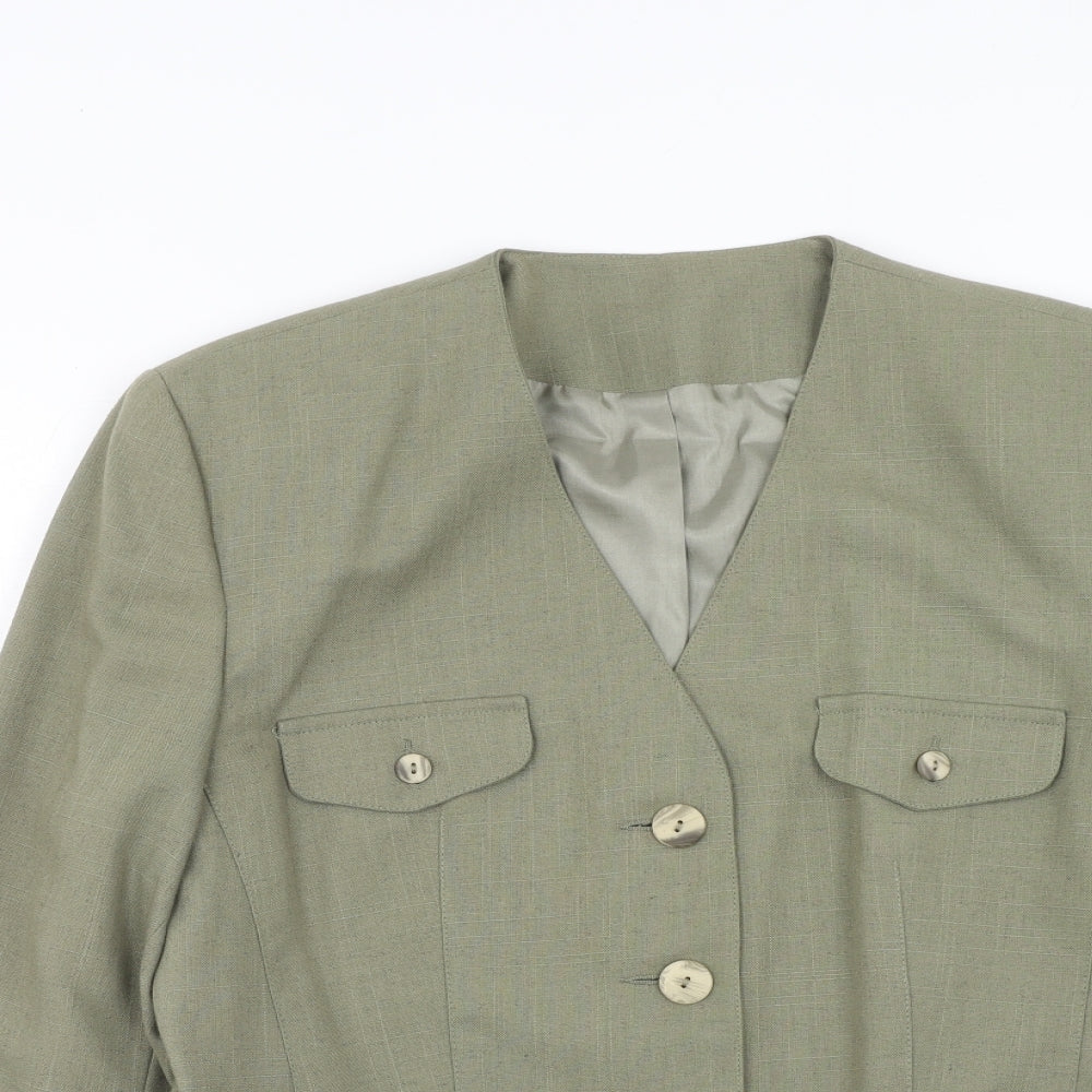 Michael H Womens Green Polyester Jacket Blazer Size 16