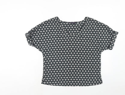 Marks & Spencer Womens Black Geometric Polyester Basic Blouse Size 10 V-Neck