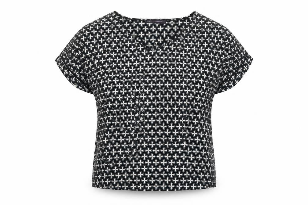 Marks & Spencer Womens Black Geometric Polyester Basic Blouse Size 10 V-Neck