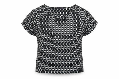 Marks & Spencer Womens Black Geometric Polyester Basic Blouse Size 10 V-Neck