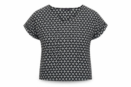 Marks and Spencer Womens Black Geometric Polyester Basic Blouse Size 10 V-Neck