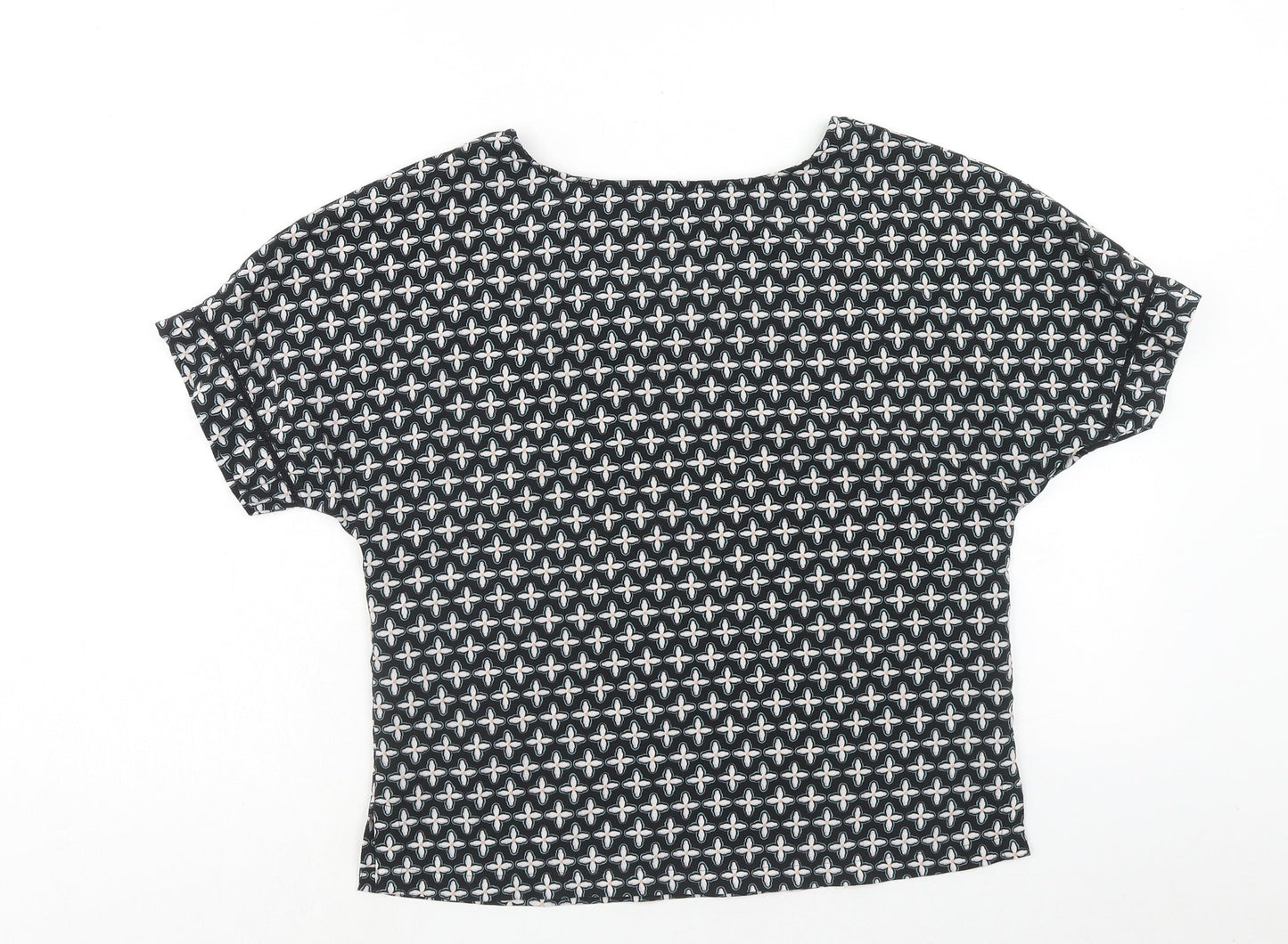 Marks and Spencer Womens Black Geometric Polyester Basic Blouse Size 10 V-Neck