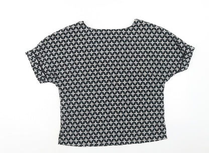 Marks & Spencer Womens Black Geometric Polyester Basic Blouse Size 10 V-Neck