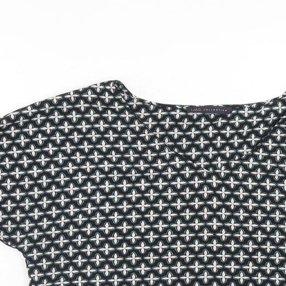 Marks & Spencer Womens Black Geometric Polyester Basic Blouse Size 10 V-Neck