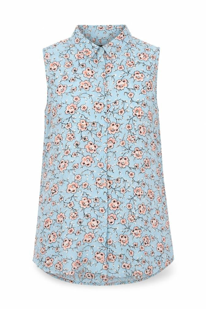 New Look Womens Blue Floral Polyester Basic Button-Up Size 6 Collared