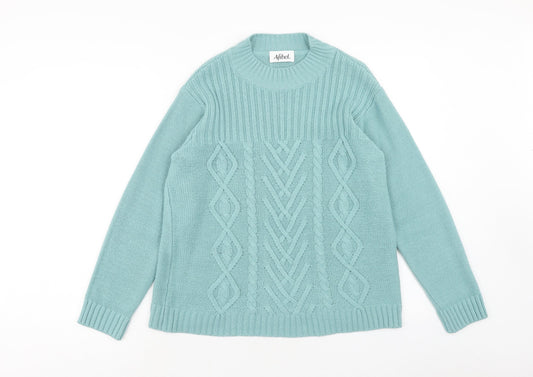 AFIBEL Womens Blue Round Neck Geometric Acrylic Pullover Jumper Size 14
