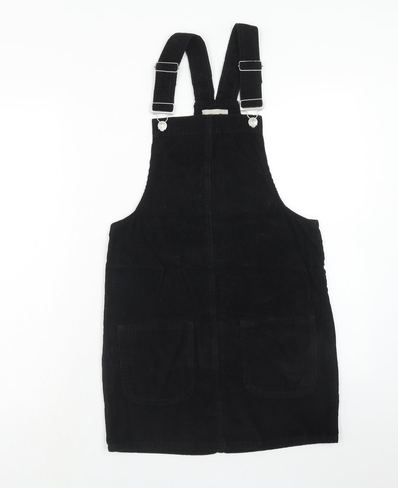 Denim & Co. Womens Black Cotton Pinafore/Dungaree Dress Size 6 Square Neck Button