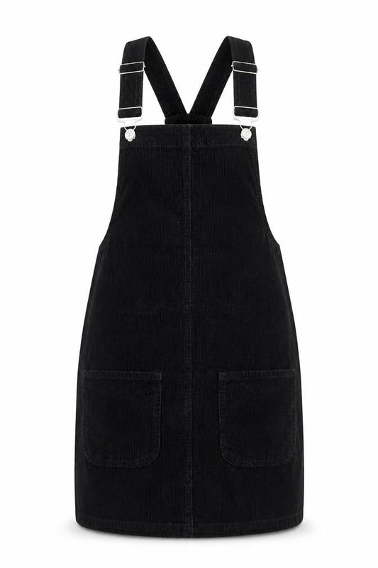 Denim & Co. Womens Black Cotton Pinafore/Dungaree Dress Size 6 Square Neck Button