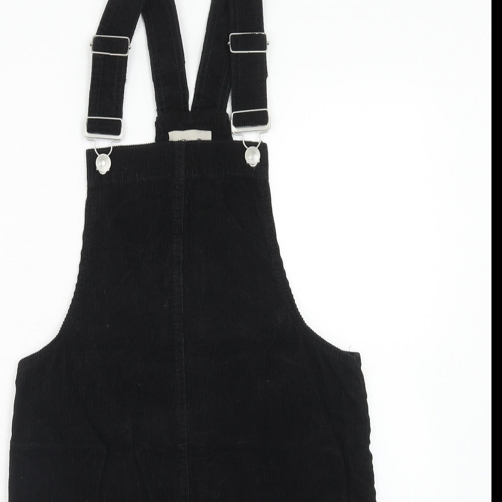 Denim & Co. Womens Black Cotton Pinafore/Dungaree Dress Size 6 Square Neck Button