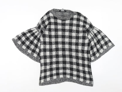 F&F Womens Black Round Neck Check Cotton Pullover Jumper Size 6