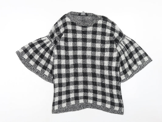 F&F Womens Black Round Neck Check Cotton Pullover Jumper Size 6