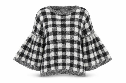 F&F Womens Black Round Neck Check Cotton Pullover Jumper Size 6