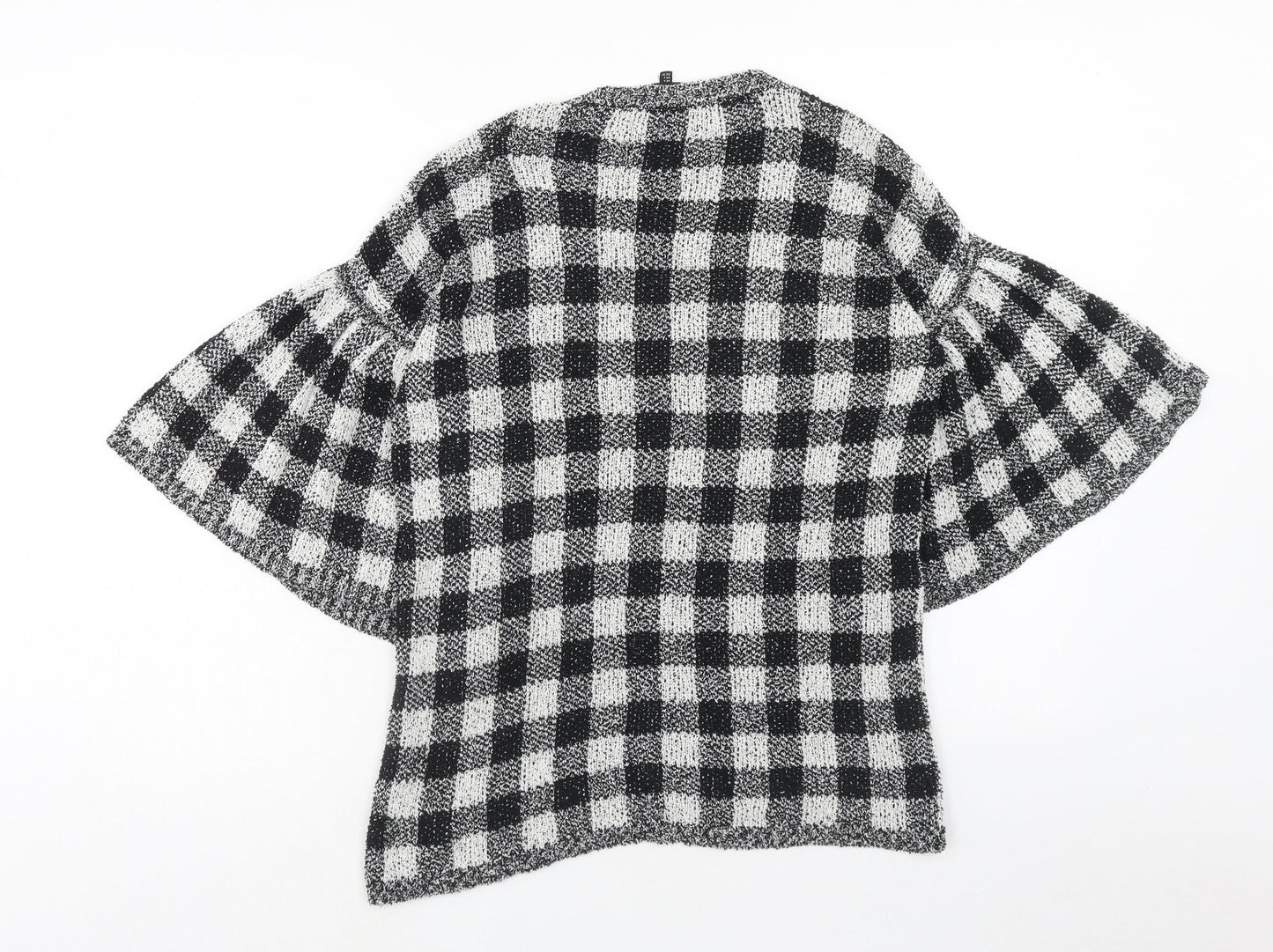 F&F Womens Black Round Neck Check Cotton Pullover Jumper Size 6