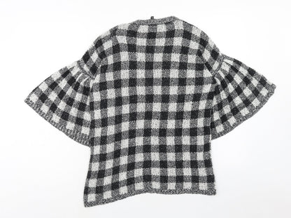 F&F Womens Black Round Neck Check Cotton Pullover Jumper Size 6