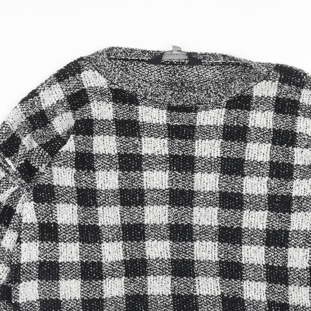 F&F Womens Black Round Neck Check Cotton Pullover Jumper Size 6