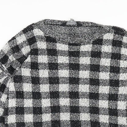 F&F Womens Black Round Neck Check Cotton Pullover Jumper Size 6