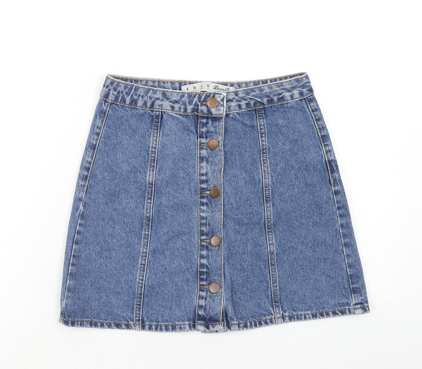 Denim & Co. Womens Blue Cotton A-Line Skirt Size 8 Zip