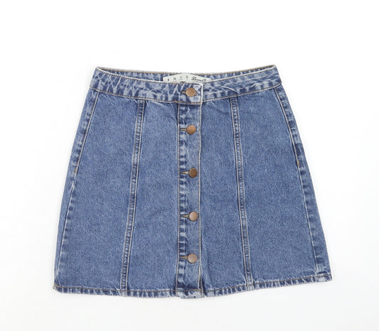 Denim & Co. Womens Blue Cotton A-Line Skirt Size 8 Zip