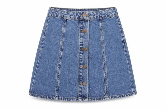 Denim & Co. Womens Blue Cotton A-Line Skirt Size 8 Zip